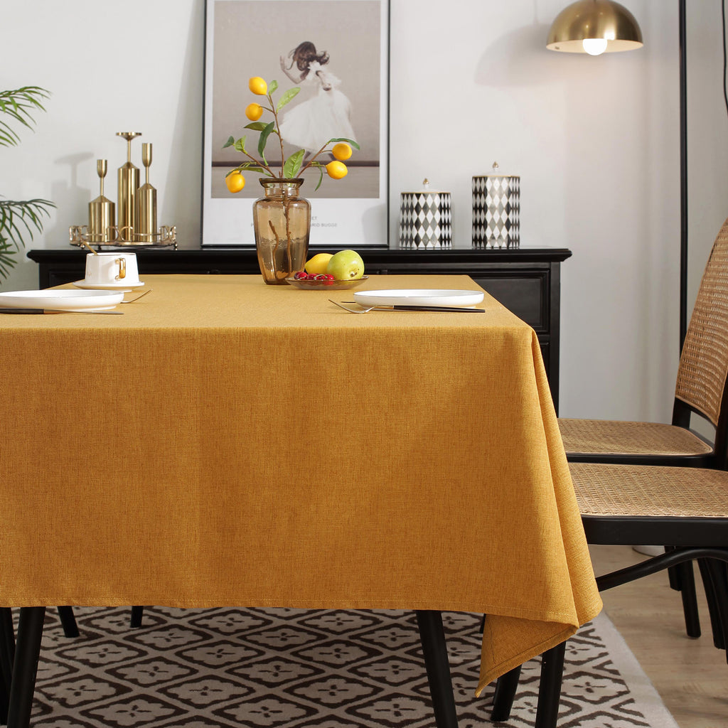 Solid Color Linen-Like Waterproof Tablecloth for Dining Table, Coffee Table & TV Stand – Oil-Proof, Wrinkle-Resistant, Yellow