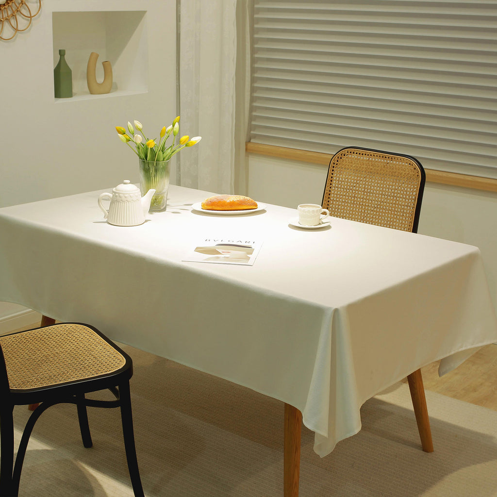 Solid Color Linen-Like Waterproof Tablecloth for Dining Table, Coffee Table & TV Stand – Oil-Proof, Wrinkle-Resistant, White