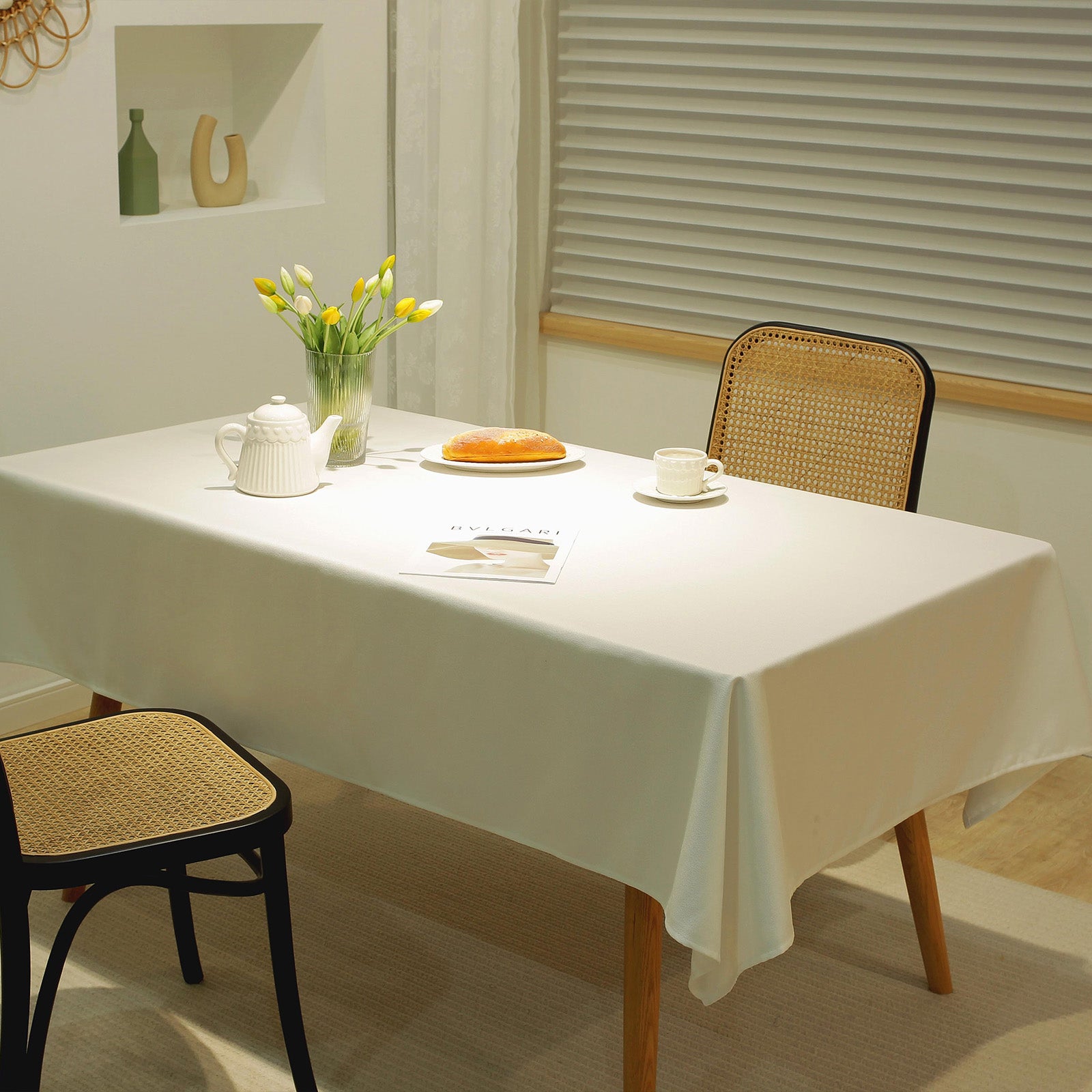 Solid Color Linen-Like Waterproof Tablecloth for Dining Table, Coffee Table & TV Stand – Oil-Proof, Wrinkle-Resistant, White