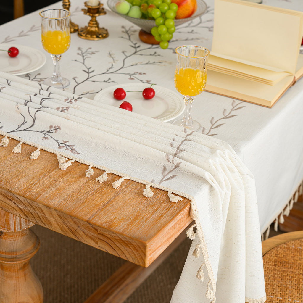 Linen-Like Waterproof Tablecloth with Lavender Pattern — Breathable & Minimalist Design for Home Use, Fits Square, Round & Rectangular Tables