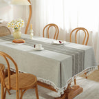 Waterproof Stainproof Linen Cotton Tablecloth, Jacquard Tassel, Thick Soft & Wrinkle Free, for Rectangle Square Tables