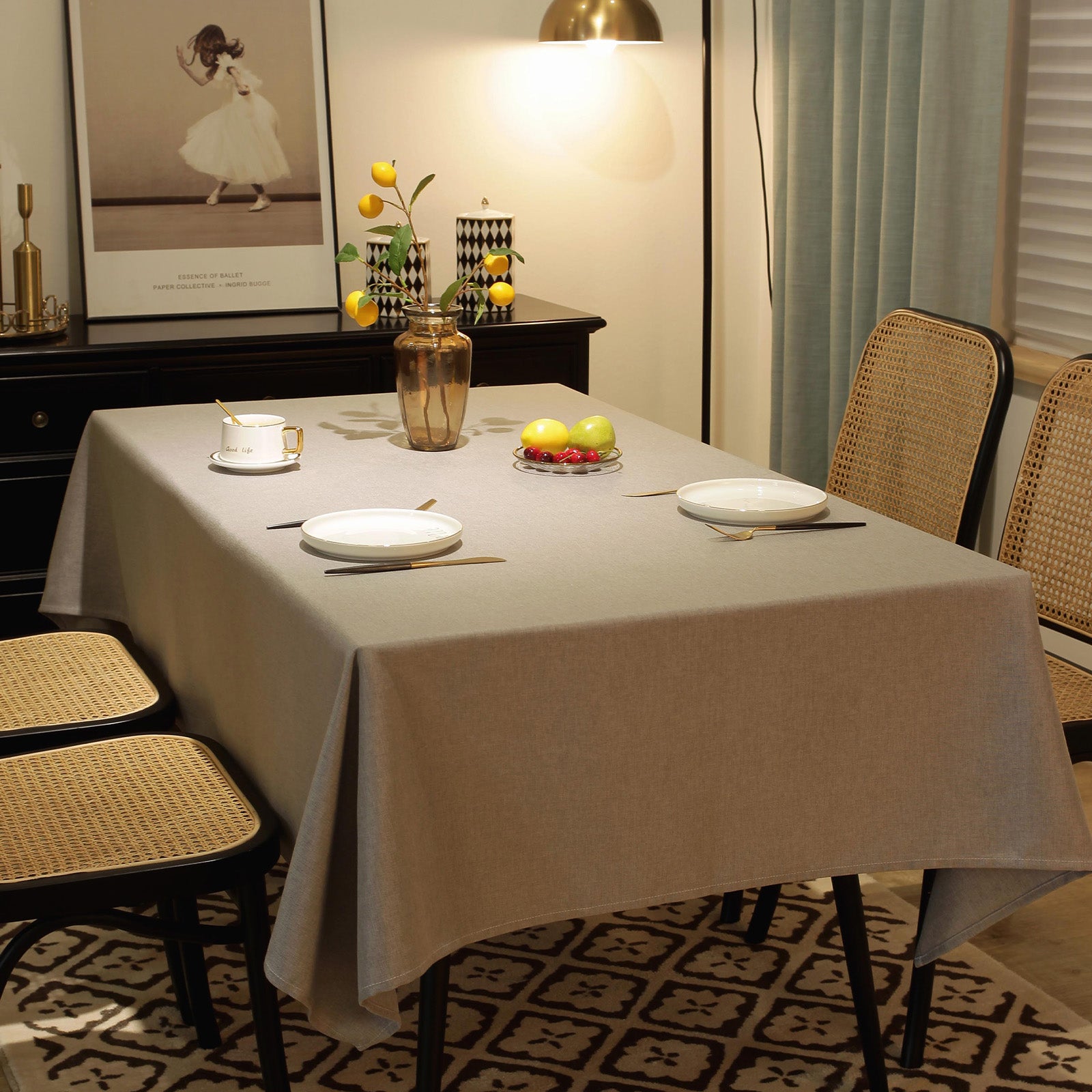 Solid Color Linen-Like Waterproof Tablecloth for Dining Table, Coffee Table & TV Stand – Oil-Proof, Wrinkle-Resistant, Gray