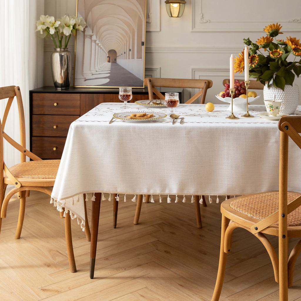 Linen-Like Waterproof Tablecloth with Hollyhock Pattern — Breathable & Minimalist Design for Home Use, Fits Square, Round & Rectangular Tables