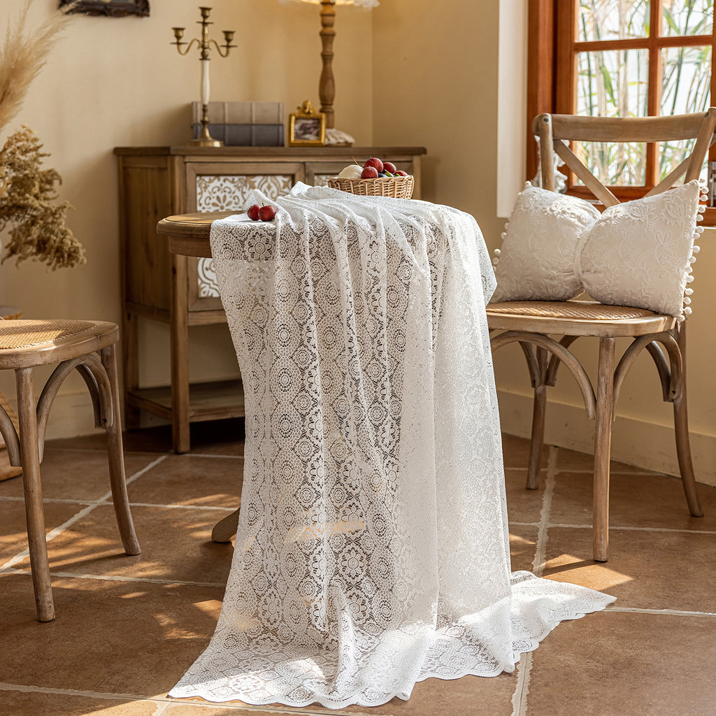 White Lace French Countryside Coffee Table Cloth — TV Stand Cover, Dresser Cover, Shoe Cabinet Cover, Dessert Tablecloth for Party Wedding Daily Home
