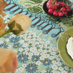 Spring Tree Pattern Cotton-Linen Style Tablecloth, with Scalloped or Straight Edge Options