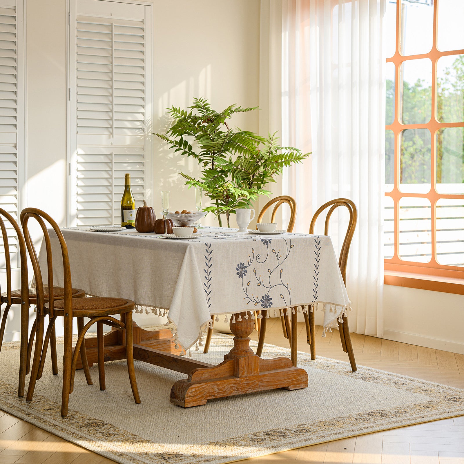 Linen-Like Waterproof Tablecloth with Chrysanthemum Pattern — Breathable & Minimalist Design for Home Use, Fits Square, Round & Rectangular Tables