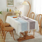 Waterproof Stainproof Linen Cotton Tablecloth, Jacquard Tassel, Thick Soft & Wrinkle Free, for Rectangle Square Tables