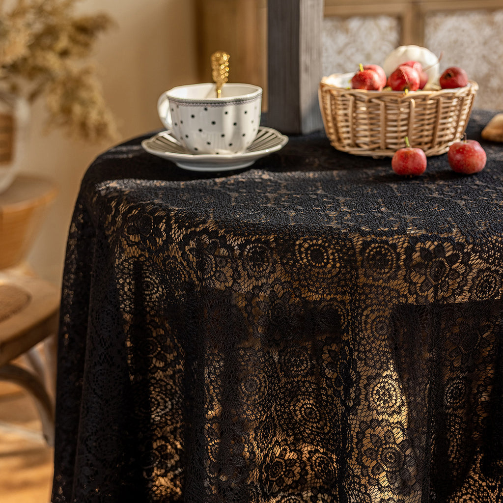Black Lace French Countryside Coffee Table Cloth — TV Stand Cover, Dresser Cover, Shoe Cabinet Cover, Dessert Tablecloth for Party Wedding Daily Home