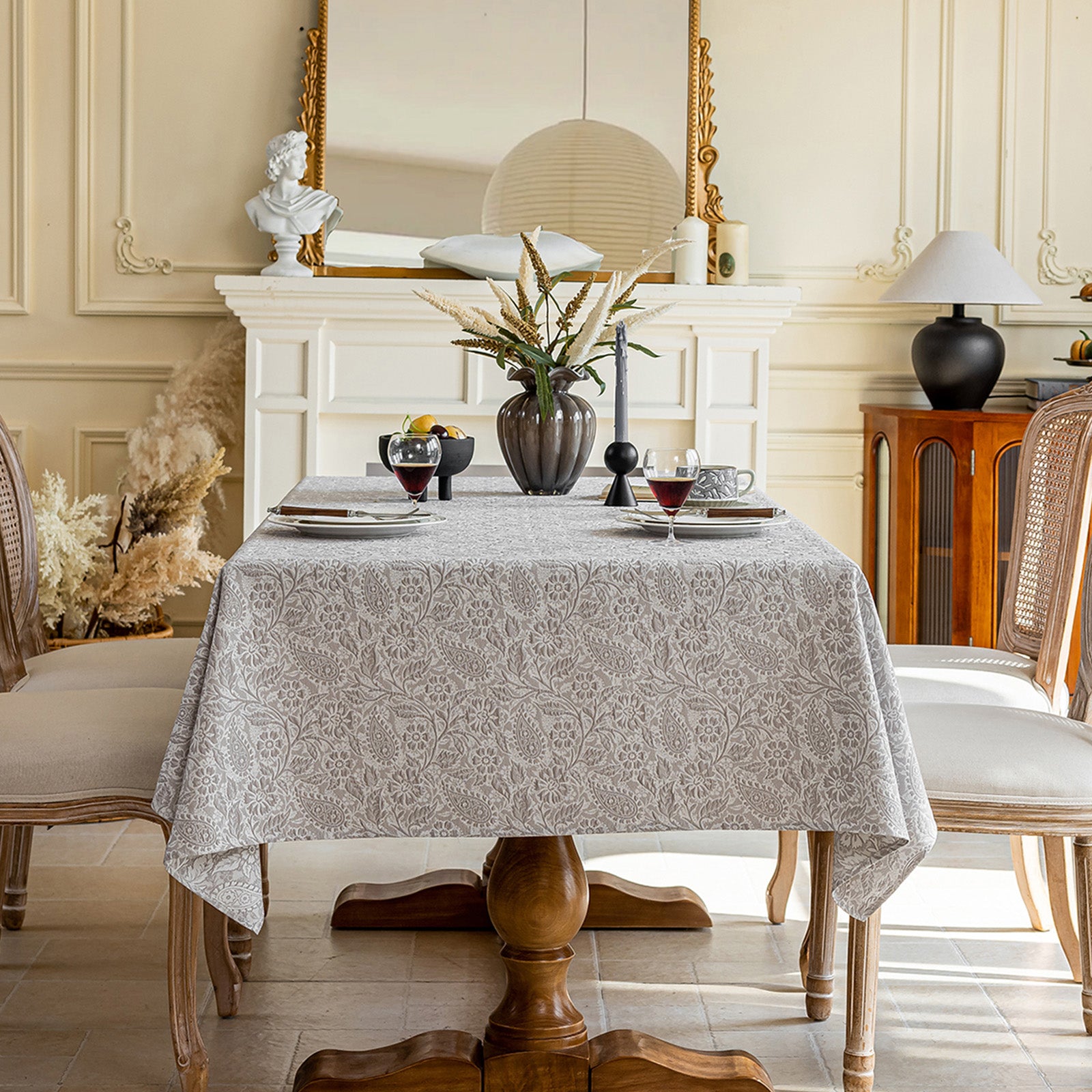 Linen Like Tablecloth or Desk Cover Wrinkle Resistant Jacquard Galsang Flower Embossed Multi Use