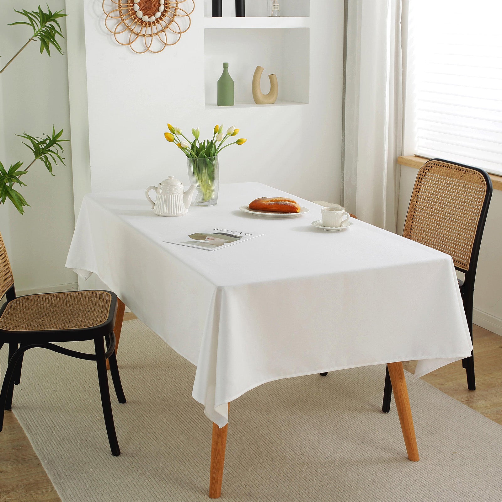 Solid Color Linen-Like Waterproof Tablecloth for Dining Table, Coffee Table & TV Stand – Oil-Proof, Wrinkle-Resistant, White