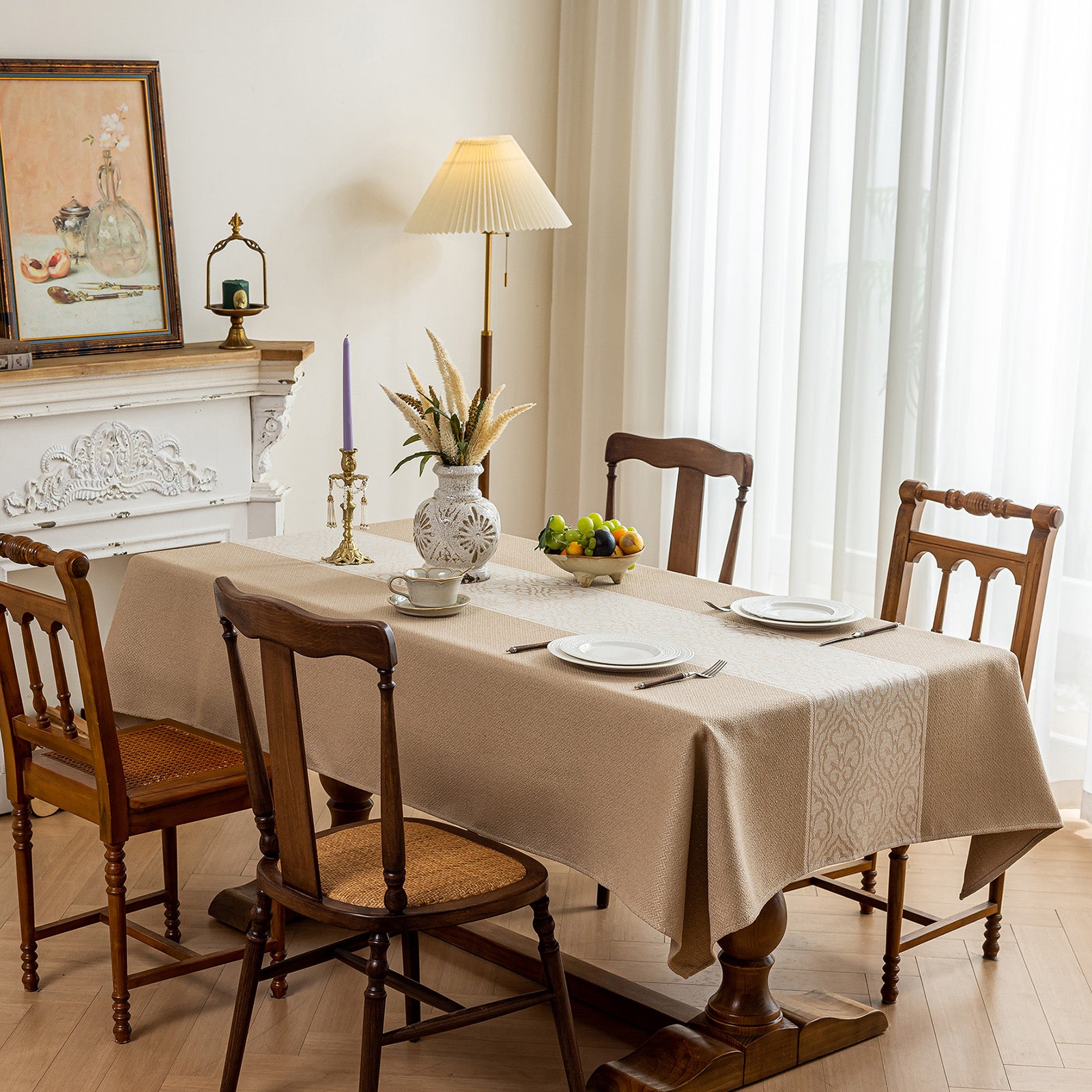 Oil Proof Waterproof Tablecloth, Thick Linen Feel Table Cover, Modern Simple Stain Resistant Kitchen Table Mat for Dining & Coffee Table