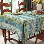 Spring Tree Pattern Cotton-Linen Style Tablecloth, with Scalloped or Straight Edge Options
