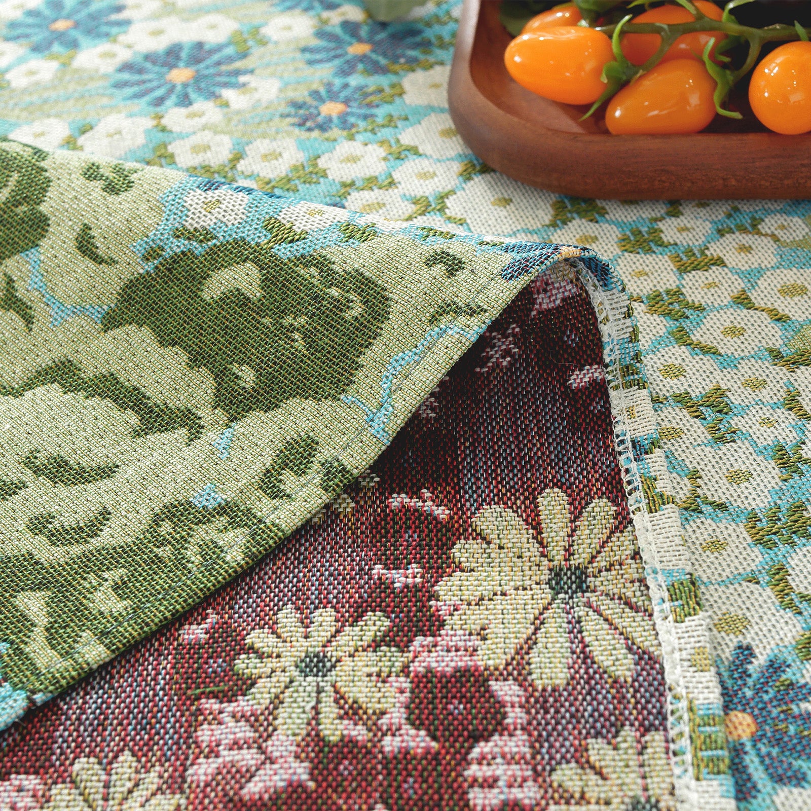 Spring Tree Pattern Cotton-Linen Style Tablecloth, with Scalloped or Straight Edge Options
