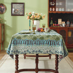 Spring Tree Pattern Cotton-Linen Style Tablecloth, with Scalloped or Straight Edge Options