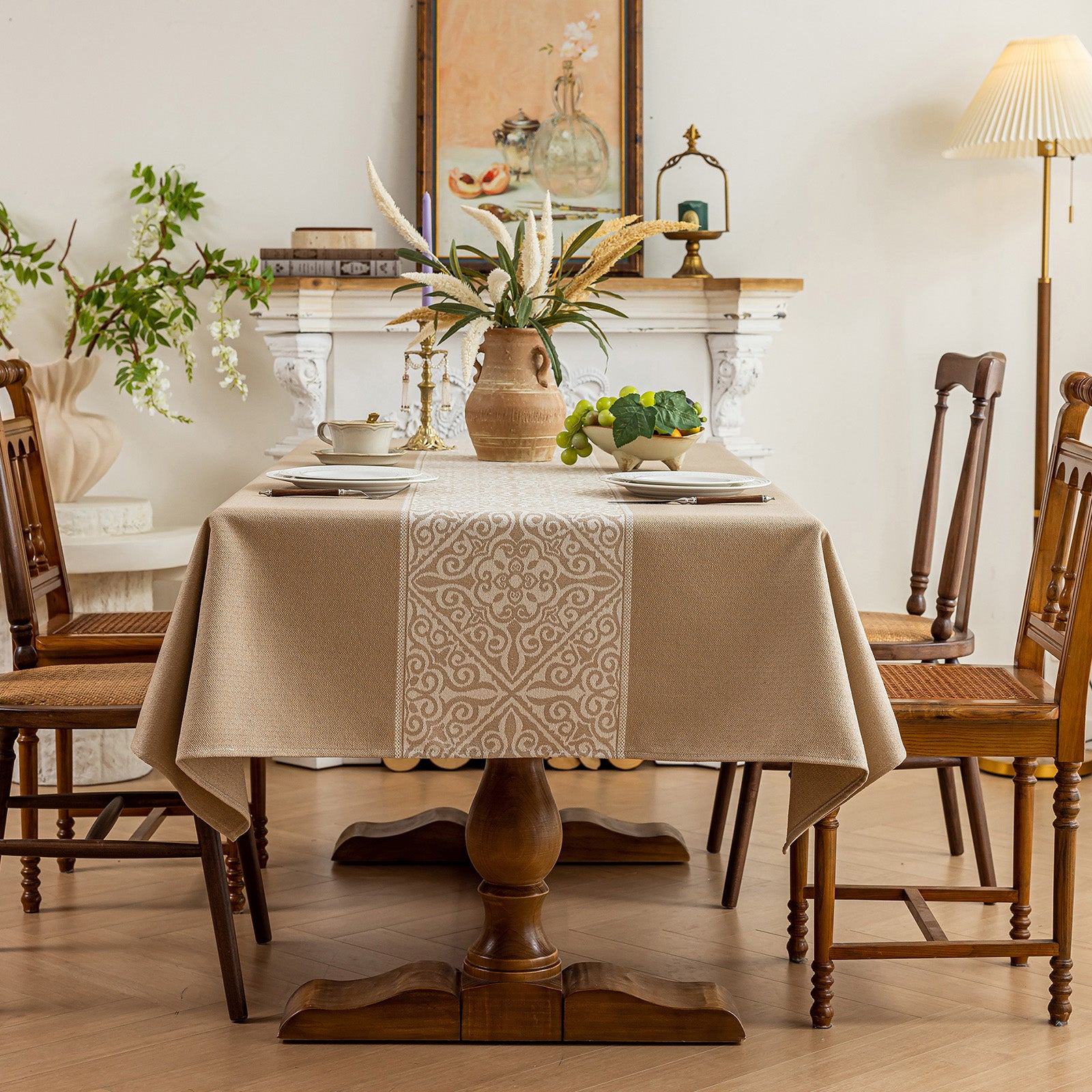 Oil Proof Waterproof Tablecloth, Thick Linen Feel Table Cover, Modern Simple Stain Resistant Kitchen Table Mat for Dining & Coffee Table