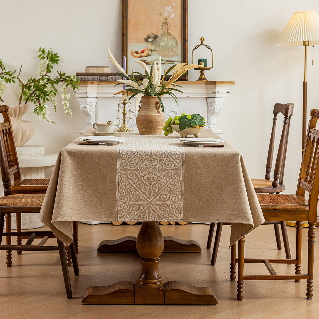 Oil Proof Waterproof Tablecloth, Thick Linen Feel Table Cover, Modern Simple Stain Resistant Kitchen Table Mat for Dining & Coffee Table