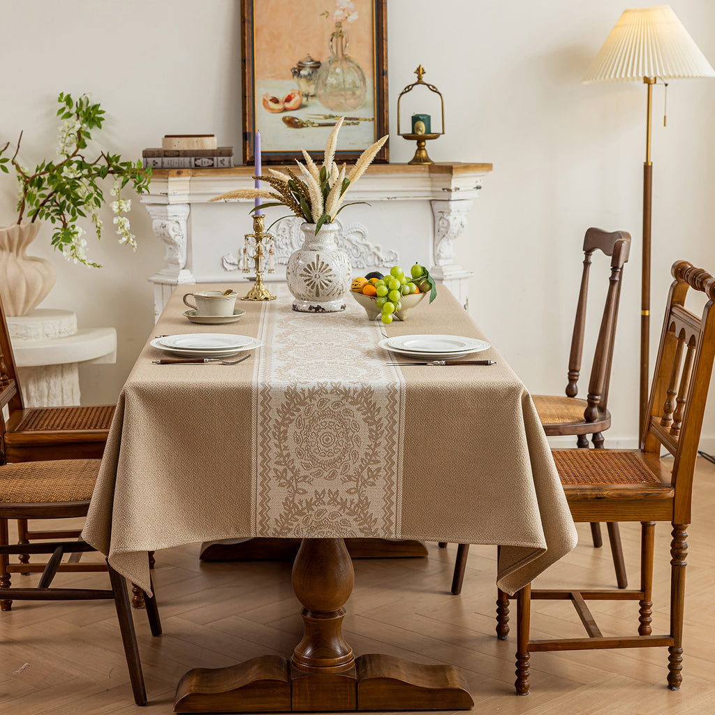 Oil Proof Waterproof Tablecloth, Thick Linen Feel Table Cover, Modern Simple Stain Resistant Kitchen Table Mat for Dining & Coffee Table