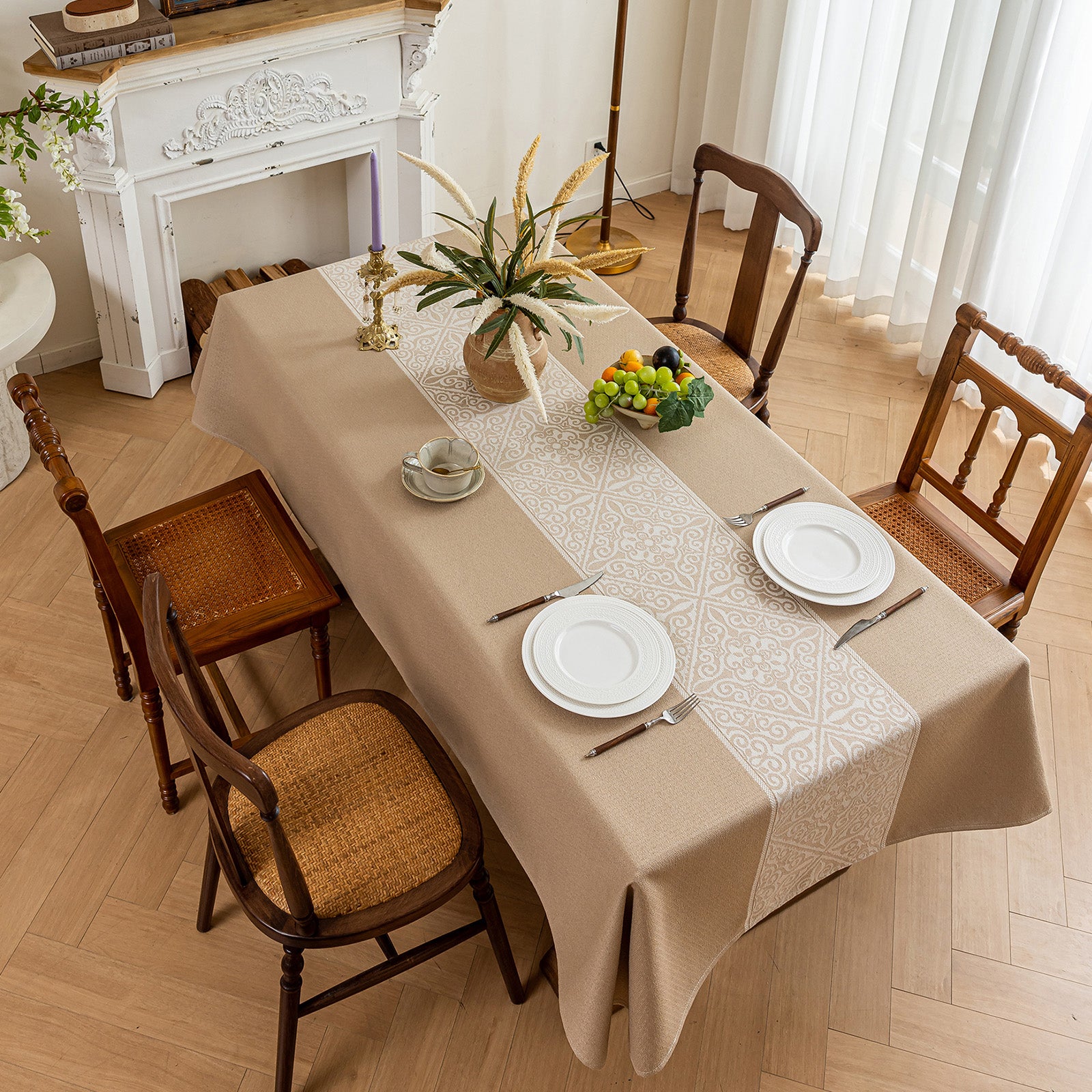 Oil Proof Waterproof Tablecloth, Thick Linen Feel Table Cover, Modern Simple Stain Resistant Kitchen Table Mat for Dining & Coffee Table