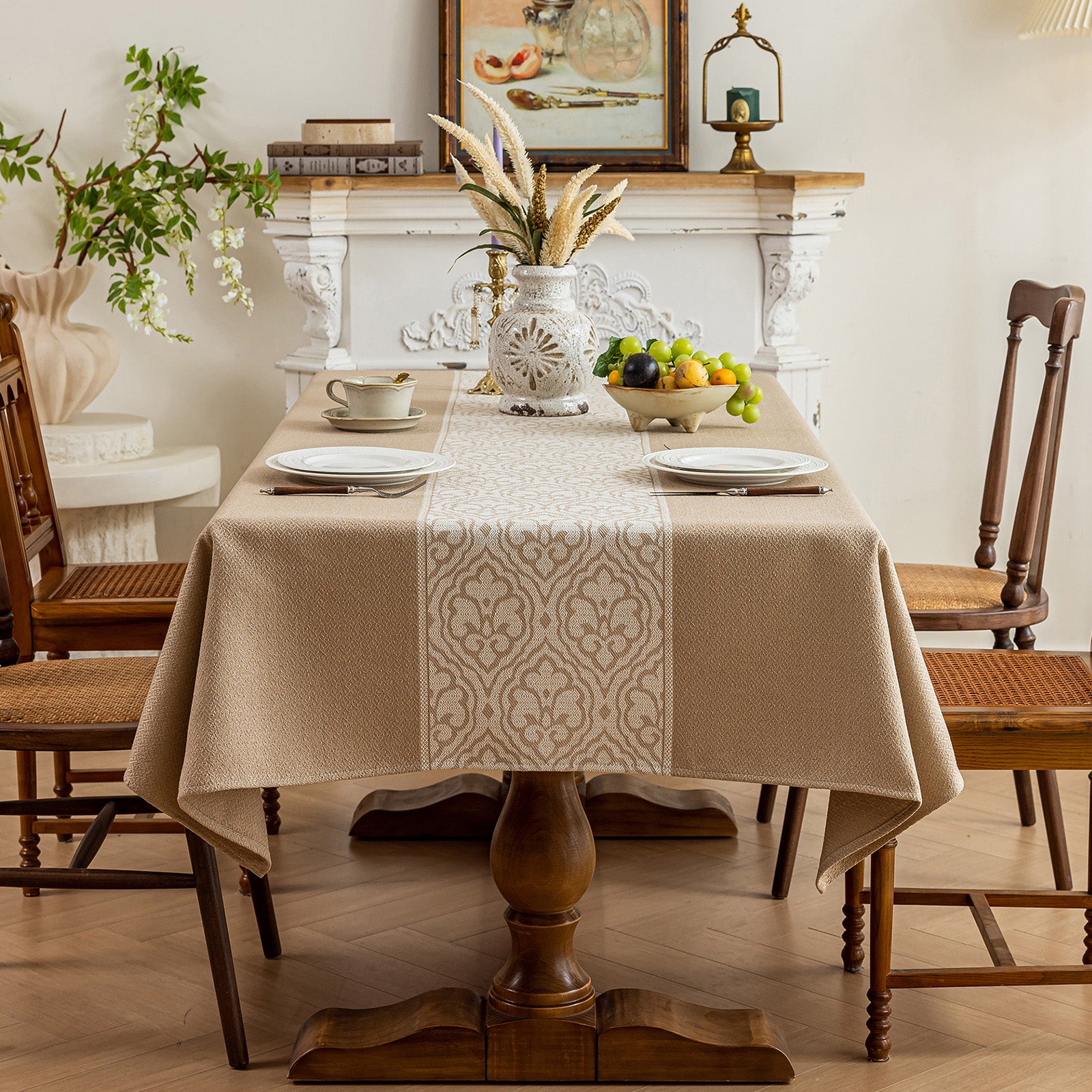 Oil Proof Waterproof Tablecloth, Thick Linen Feel Table Cover, Modern Simple Stain Resistant Kitchen Table Mat for Dining & Coffee Table