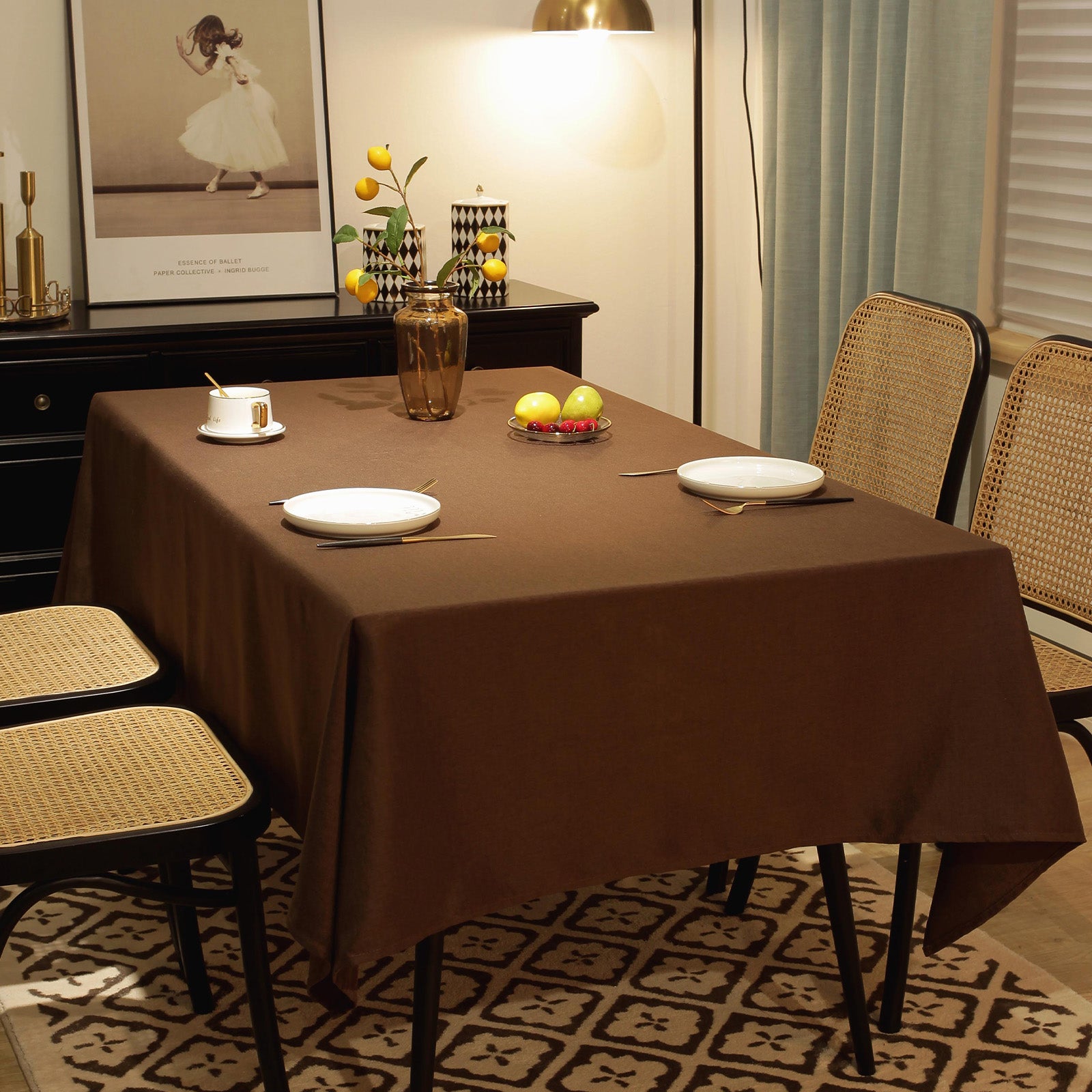 Solid Color Linen-Like Waterproof Tablecloth for Dining Table, Coffee Table & TV Stand – Oil-Proof, Wrinkle-Resistant, Brown
