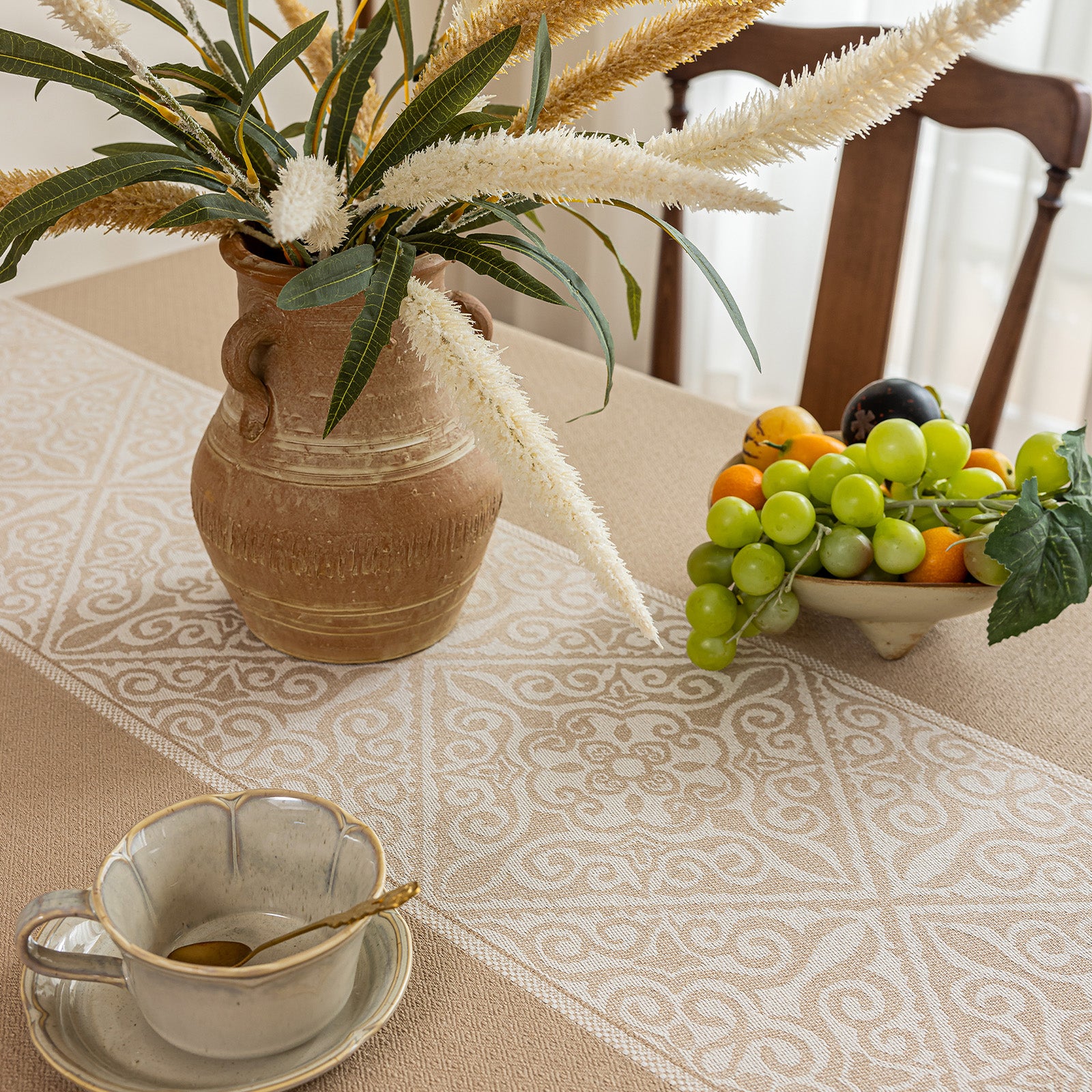 Oil Proof Waterproof Tablecloth, Thick Linen Feel Table Cover, Modern Simple Stain Resistant Kitchen Table Mat for Dining & Coffee Table