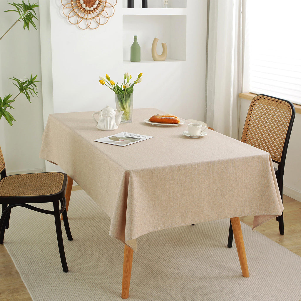 Solid Color Linen-Like Waterproof Tablecloth for Dining Table, Coffee Table & TV Stand – Oil-Proof, Wrinkle-Resistant, Beige