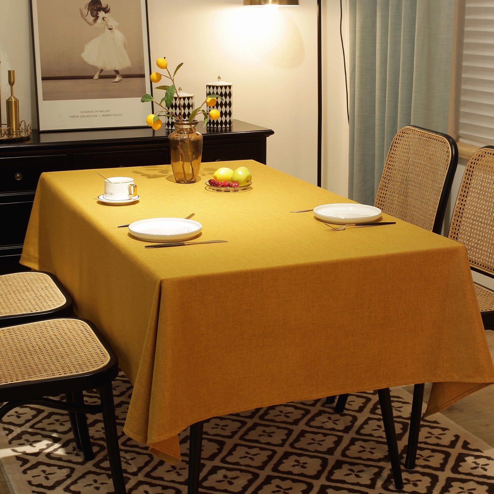 Solid Color Linen-Like Waterproof Tablecloth for Dining Table, Coffee Table & TV Stand – Oil-Proof, Wrinkle-Resistant, Yellow