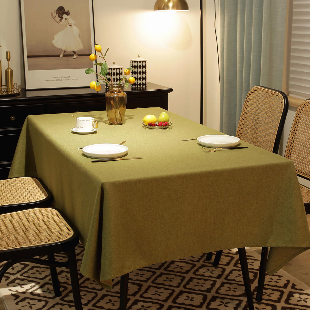 Solid Color Linen-Like Waterproof Tablecloth for Dining Table, Coffee Table & TV Stand – Oil-Proof, Wrinkle-Resistant, Green