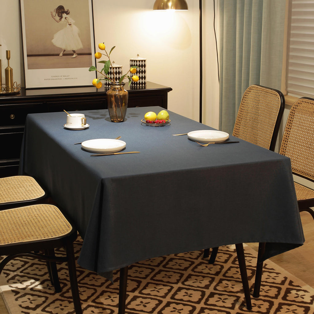Solid Color Linen-Like Waterproof Tablecloth for Dining Table, Coffee Table & TV Stand – Oil-Proof, Wrinkle-Resistant, Blue