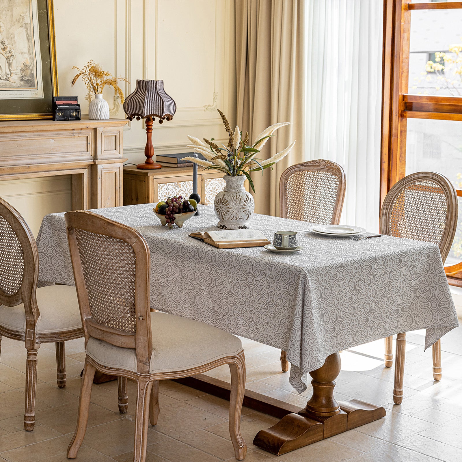 Linen Like Tablecloth or Desk Cover Wrinkle Resistant Jacquard Sunflower Embossed Multi Use