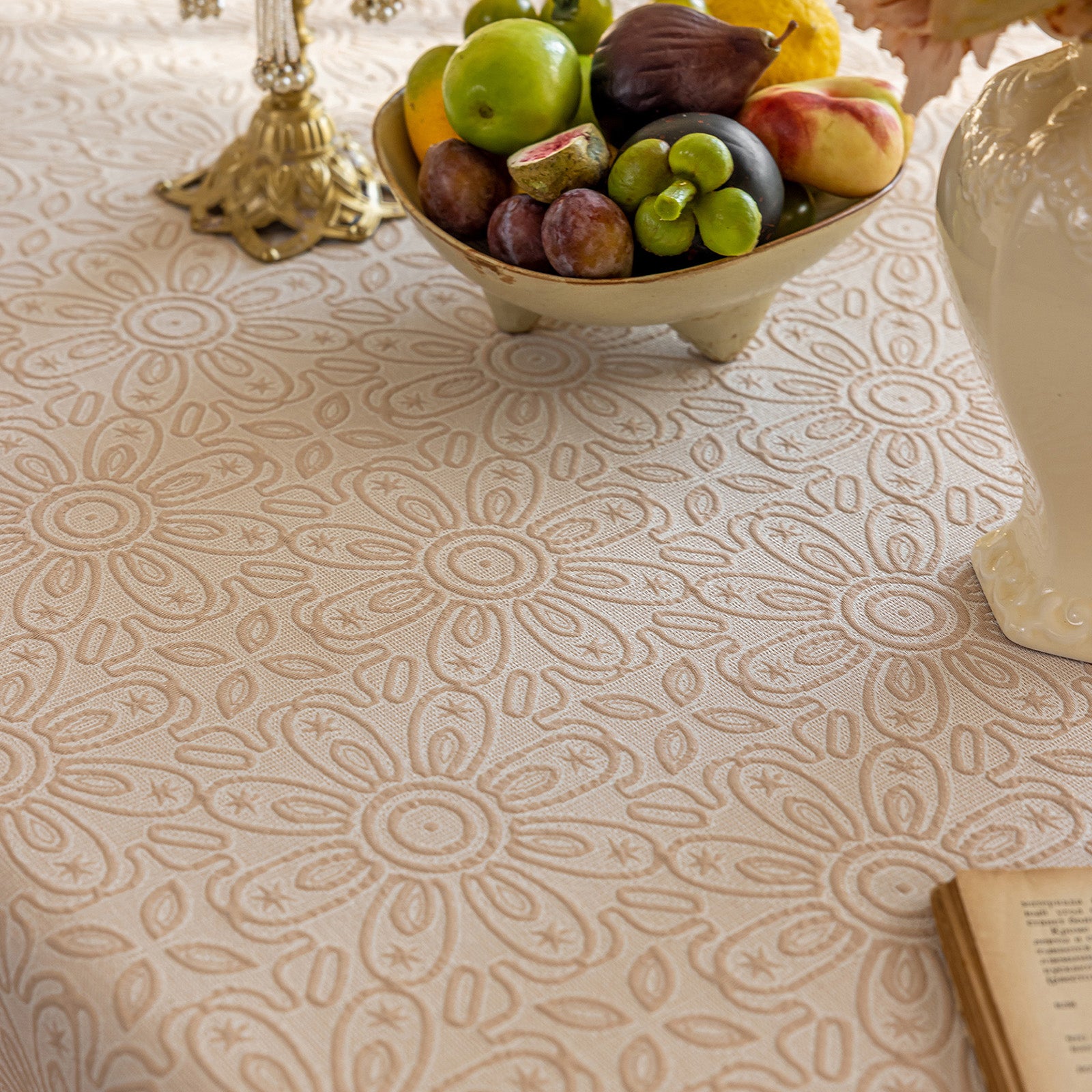 Linen Like Tablecloth or Desk Cover Wrinkle Resistant Jacquard Sunflower Embossed Multi Use