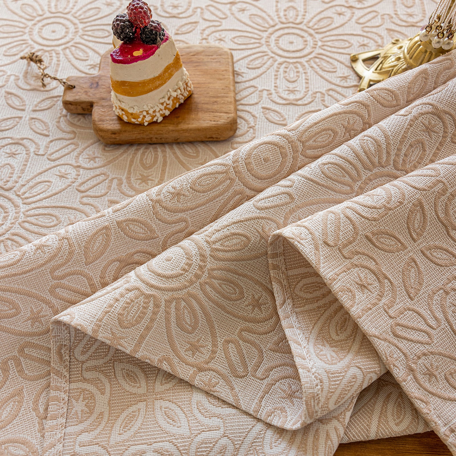 Linen Like Tablecloth or Desk Cover Wrinkle Resistant Jacquard Sunflower Embossed Multi Use
