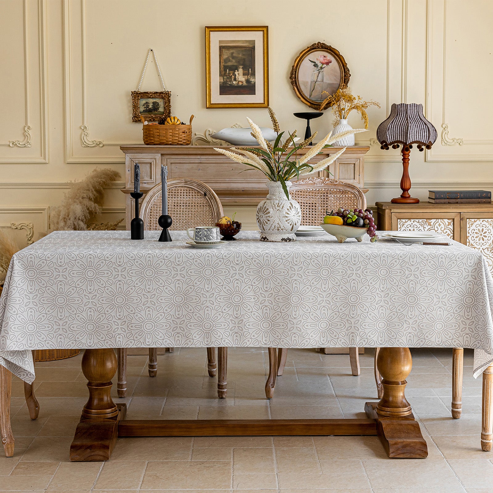 Linen Like Tablecloth or Desk Cover Wrinkle Resistant Jacquard Sunflower Embossed Multi Use