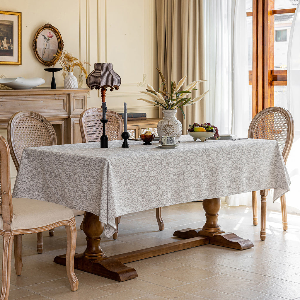 Linen Like Tablecloth or Desk Cover Wrinkle Resistant Jacquard Sunflower Embossed Multi Use