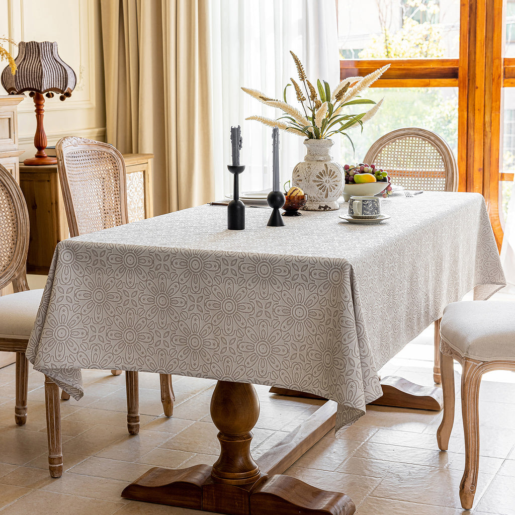 Linen Like Tablecloth or Desk Cover Wrinkle Resistant Jacquard Sunflower Embossed Multi Use