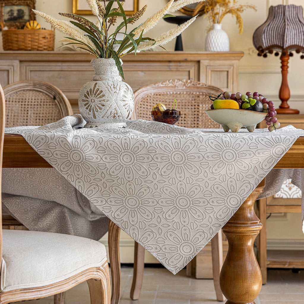 Linen Like Tablecloth or Desk Cover Wrinkle Resistant Jacquard Sunflower Embossed Multi Use