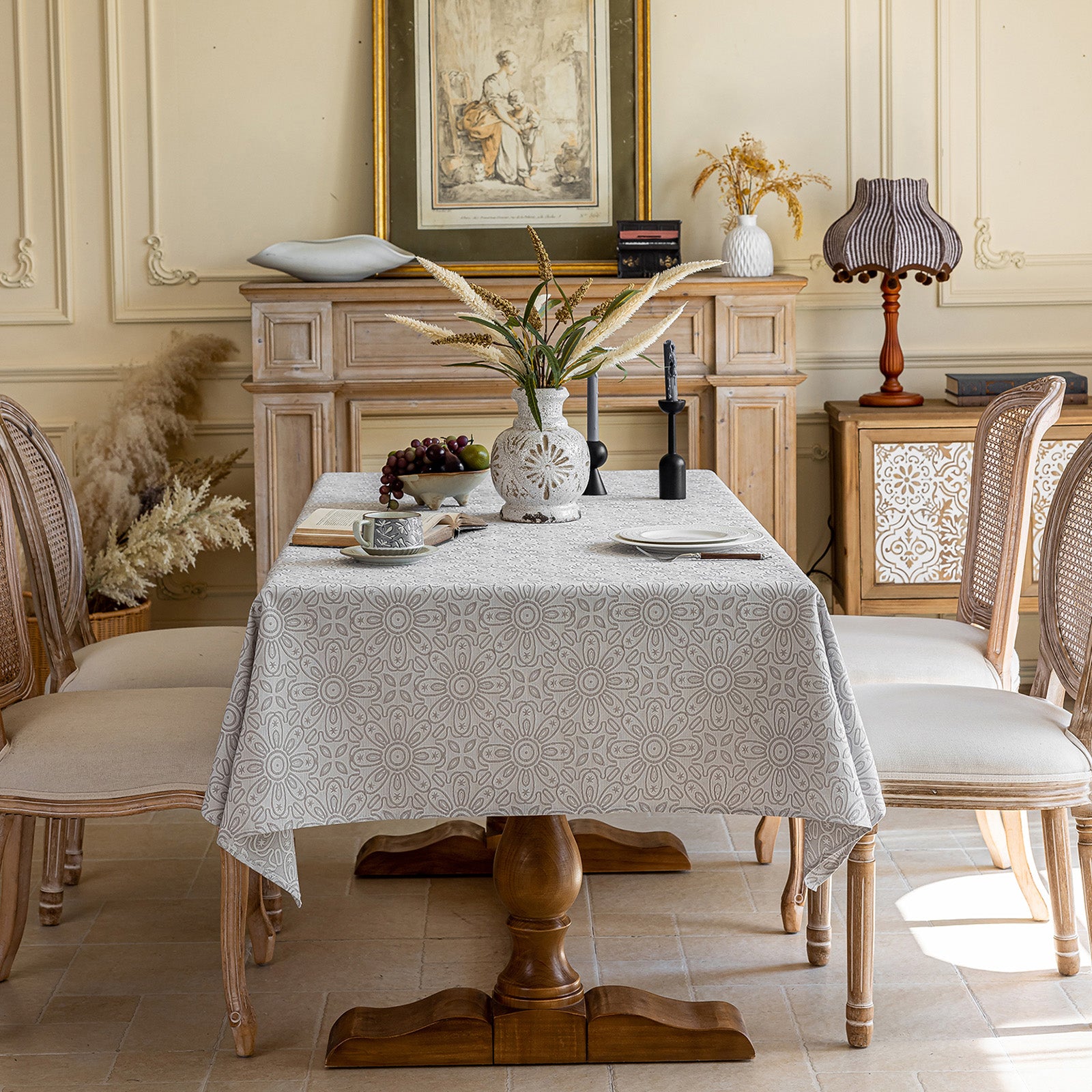 Linen Like Tablecloth or Desk Cover Wrinkle Resistant Jacquard Sunflower Embossed Multi Use