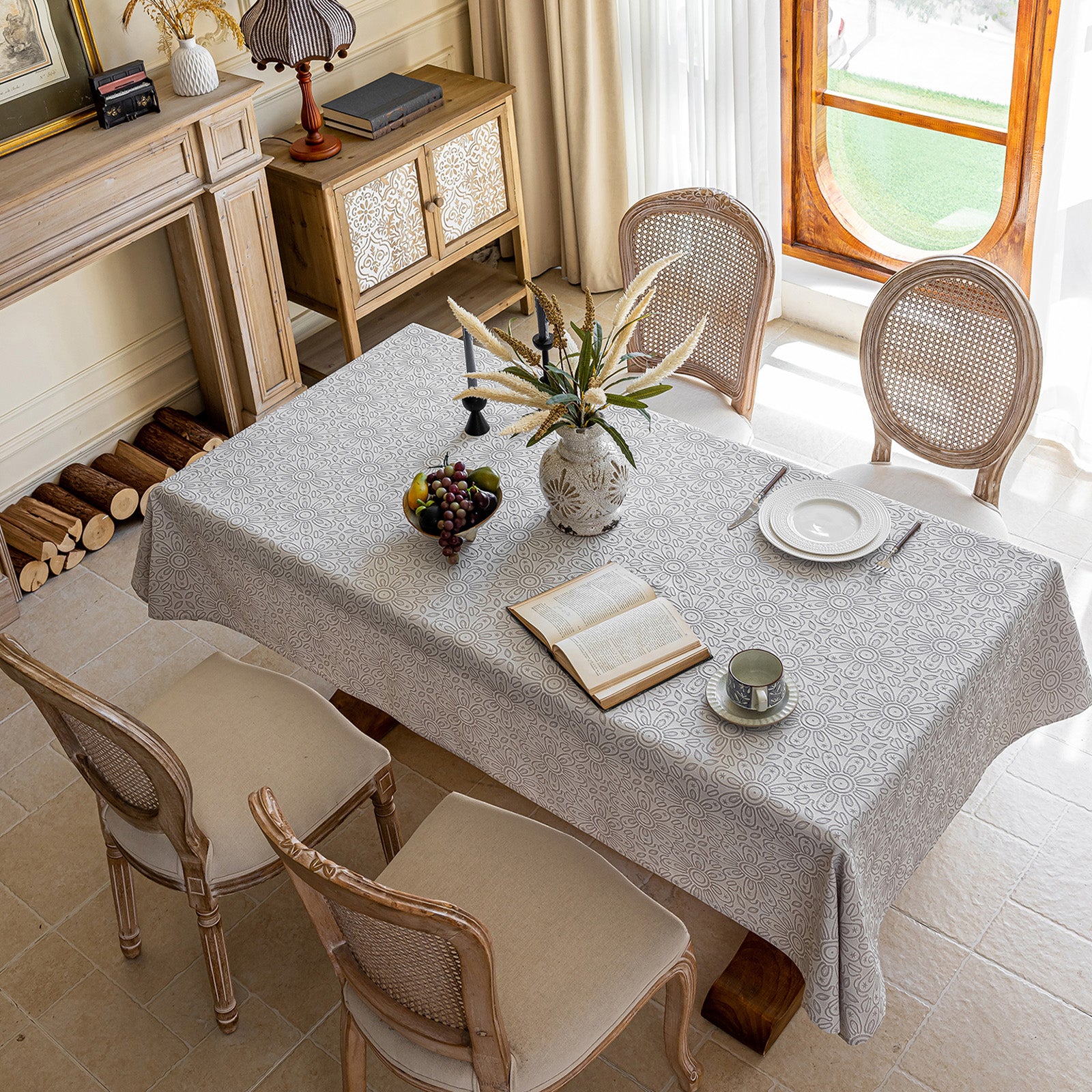 Linen Like Tablecloth or Desk Cover Wrinkle Resistant Jacquard Sunflower Embossed Multi Use