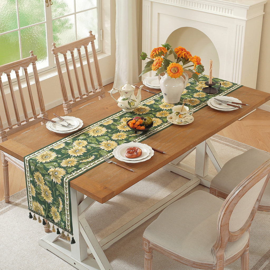 Vintage Table Runner with Sunflower Pattern